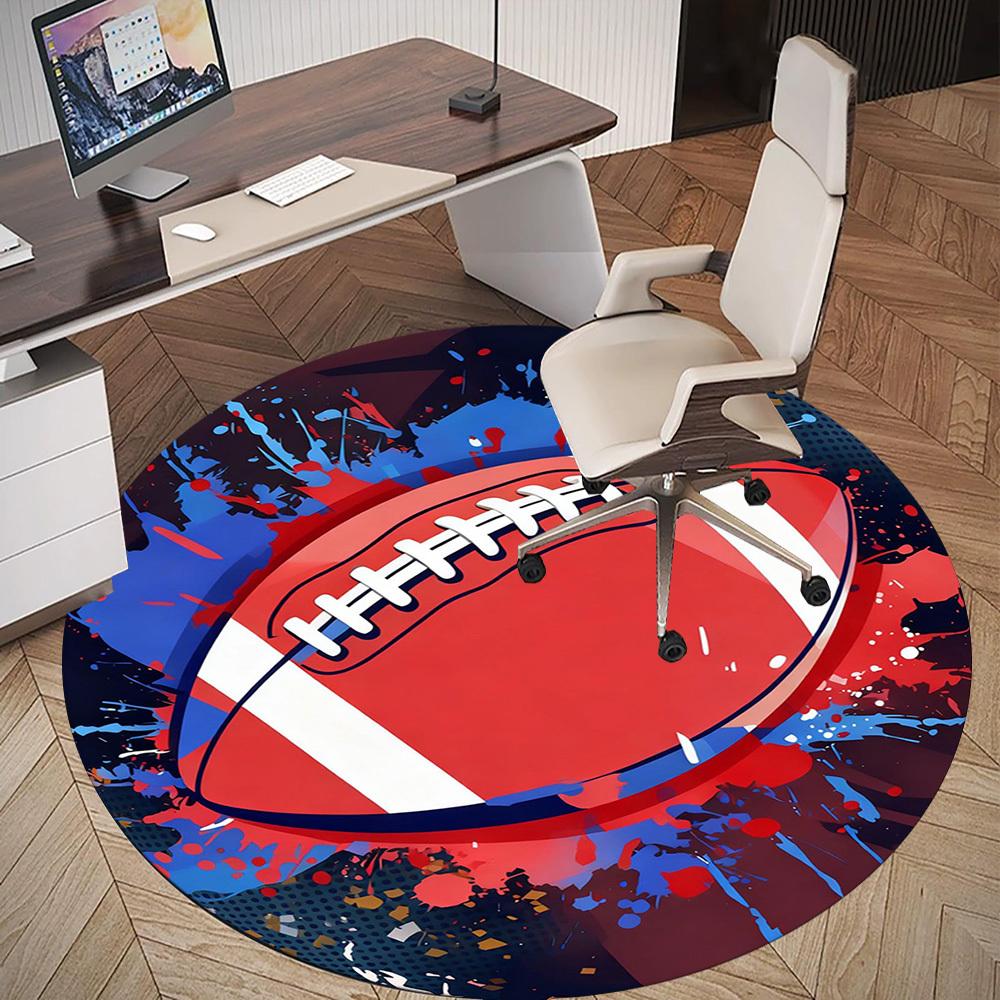 1PC Football Sport Round Chair mat Area Rug - Non-Slip, Floor Mat for Office, Bedroom, and Indoor Decor -Gift D1127219