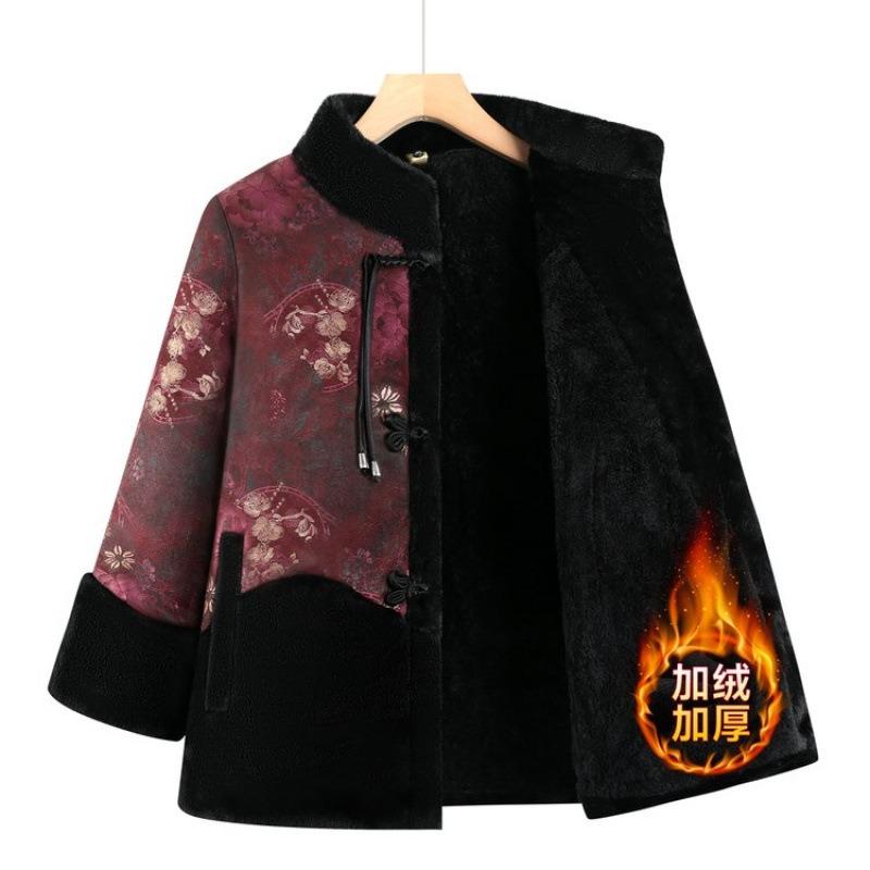 Winter Coat Women's Velvet Cotton-padded Jacket Chinese Cotton-padded Jacket Old Lady Thickened Cotton-padded Jacket