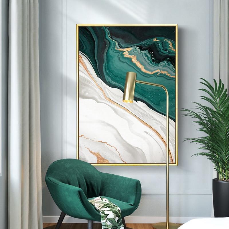 Modern Abstract Gold Foil Lines Green Canvas Art Paintings For Living Room Bedroom Posters And Prints Wall Poster Home Decor
