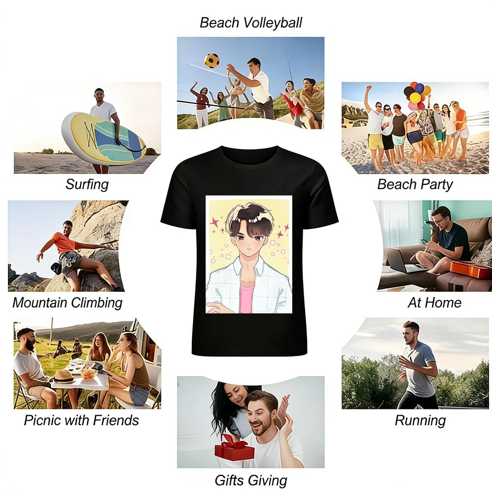 Anime Style Handsome Boy Print Casual Top Trendy Loose Fit Unisex Short Sleeve T-Shirt Pure cotton T-shirt
