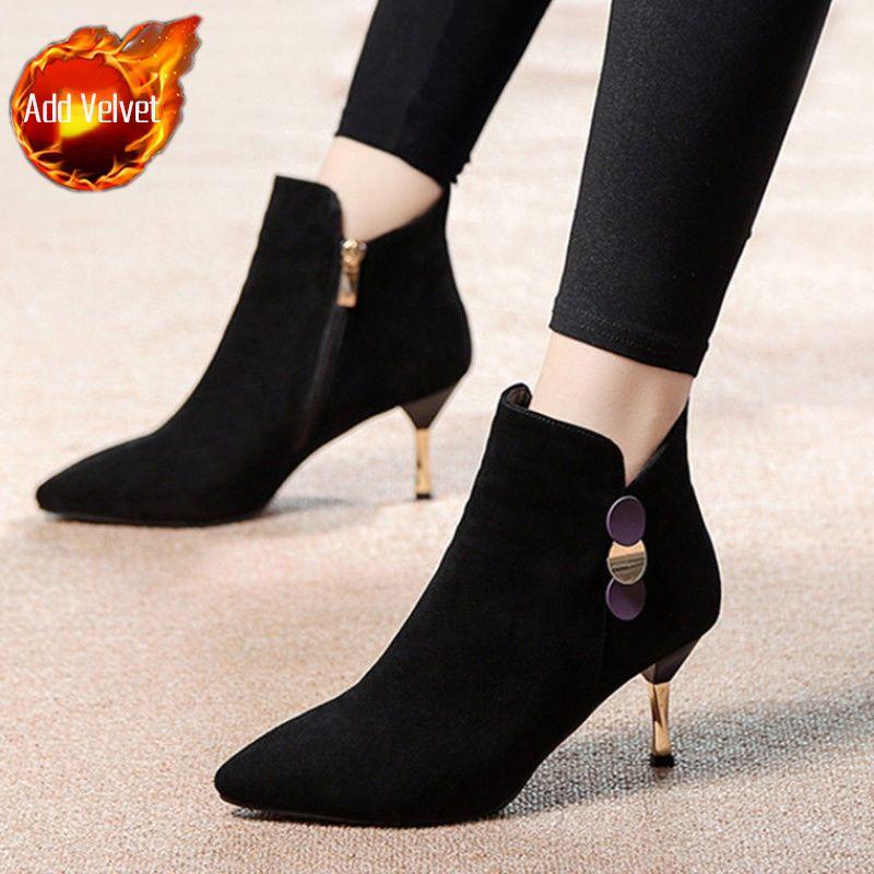 

Модные ботильоны для женщин Эластичные черные на каблуке Замшевые женские короткие туфли Новинка Высокое качество Распродажа Предложение Пу Гот Хот Y2k 39 Ботильоны 34