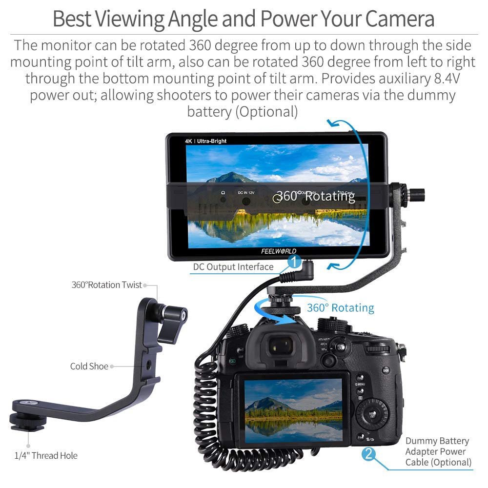 FEELWORLD LUT6S 2600nits LUT Touchscreen DSLR Camera Field Monitor with 4K 1920x1080 IPS 6-inch Ultra-Bright HDR/3D Waveform, Vectorscope, Histogram,