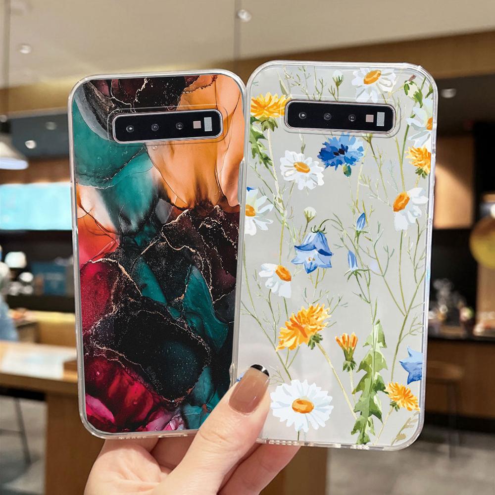 For Samsung Galaxy Note 10 Lite S10 S9 Plus S10e S9+ S10+ Flower Daisy Heart Leopard Phone Case Clear Transparent Couple Cover