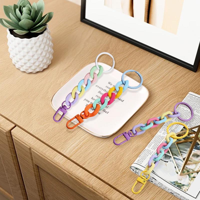 5Pcs/Pack Keychain Handmade Acrylic Handbag Macaron Color Friendship Gifts Pendant Accessories Link Chain Key Ring