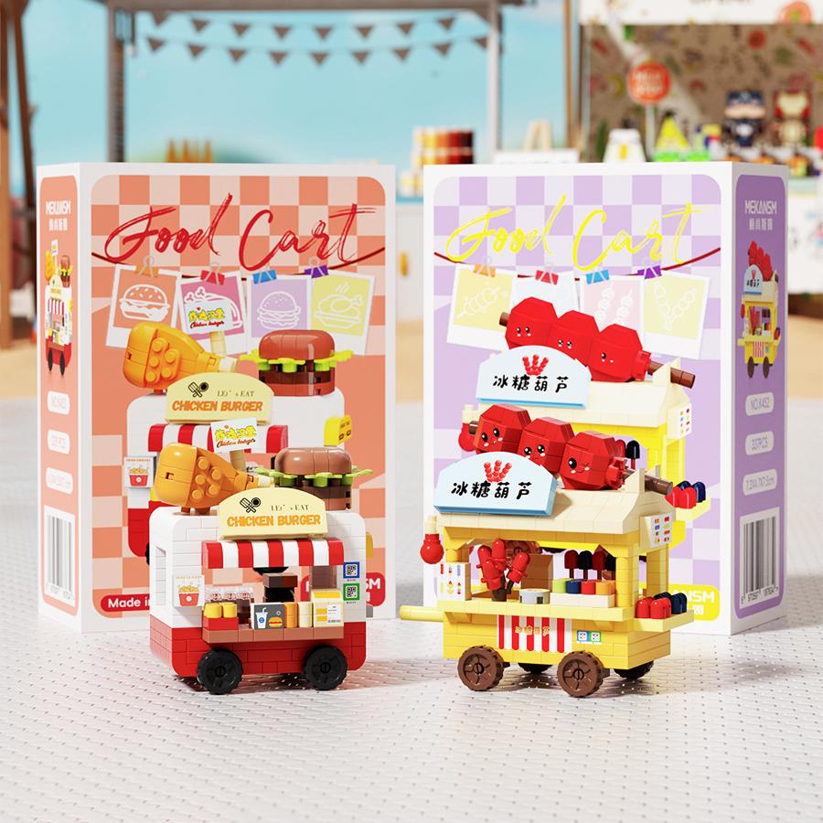 Non-Toxic Mini Food Cart Street View Building Blocks Micro Particle Diy Handmade Toys For Kids Creative Gifts Sets