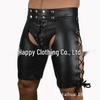 European & American Erotic PU Men's Open Crotch Patent Leather Tight Pants and Wild Leather Shorts