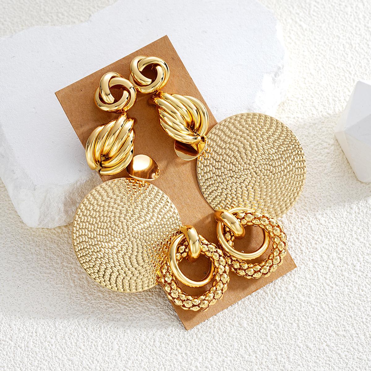 

New Retro Gold Color Earrings Set for Women Vintage 4 Pcs/Set Boho Big Circle Twist Stud Earrings Fashion Jewelry Gifts 2026