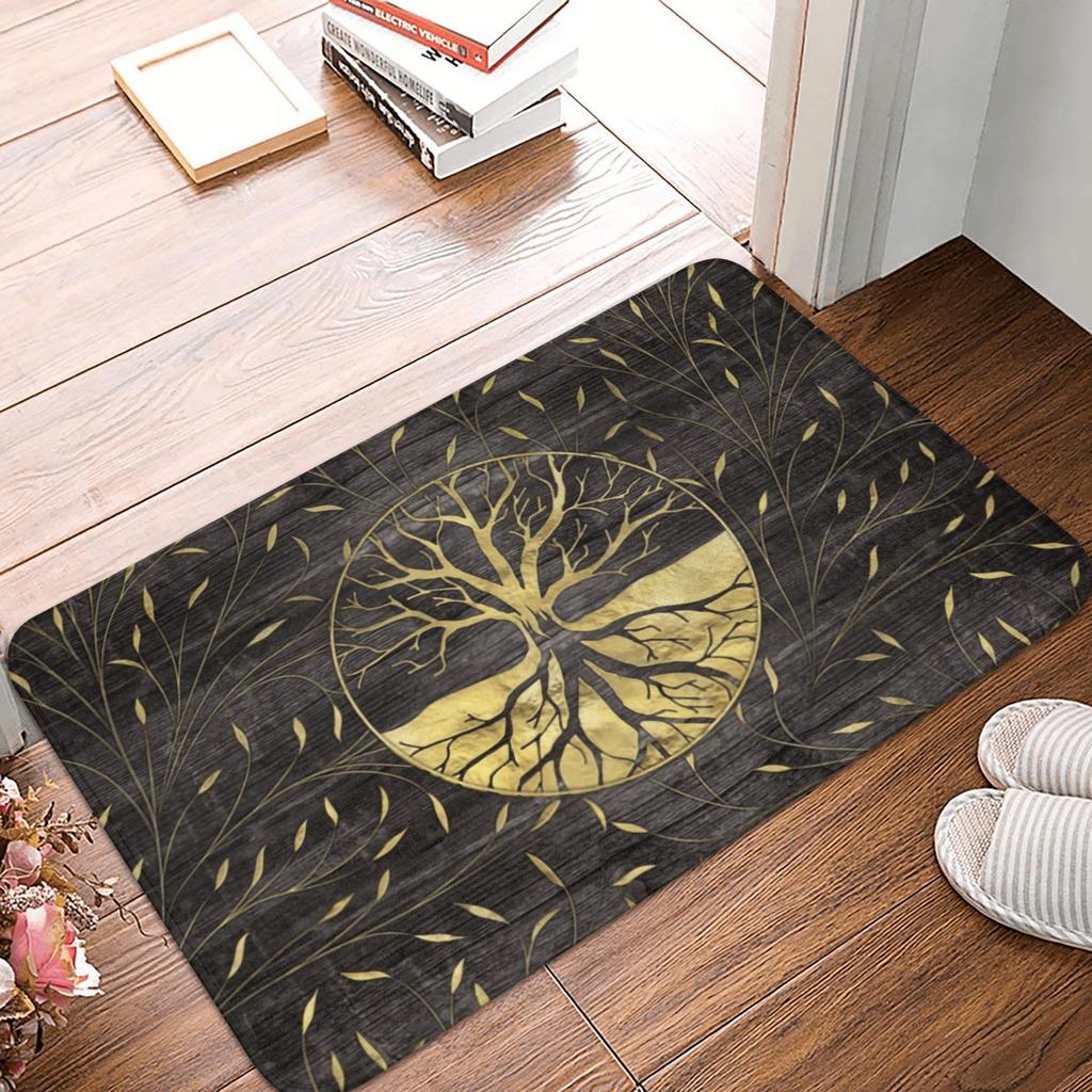 Norse Tree Of Life Printed Flannel Door Mat Viking Rune Design Soft Absorbent Rug For Home Decor Gift Idea