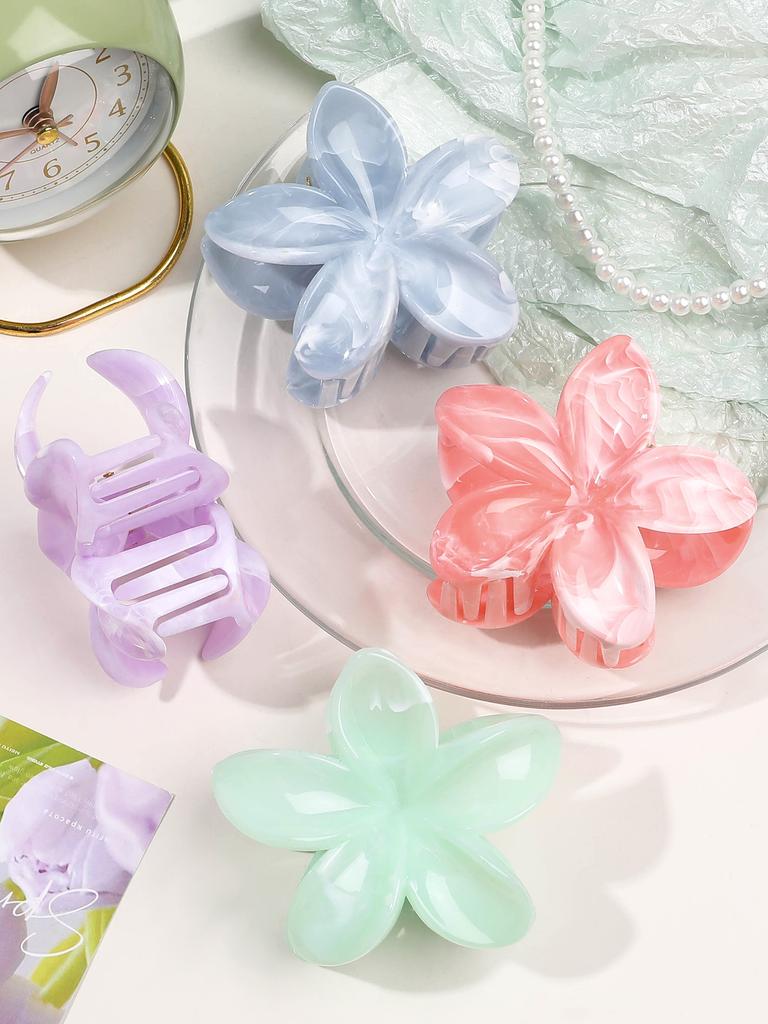 5Pcs Flower Hair Claw Clips for Thick Hair and Thin Hair,Strong Hold Nonslip,Hawaiian,Cute Large Marble Hair Clips