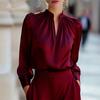 2026 Satin Stand Collar Blouse With Puffed Sleeves Long Sleeve Womens Office Wear
