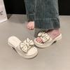 Thick-bottomed slippers women summer wear Internet celebrities thick-bottomed bows one-word slips heightening fashion super fire fairy wind sandals
