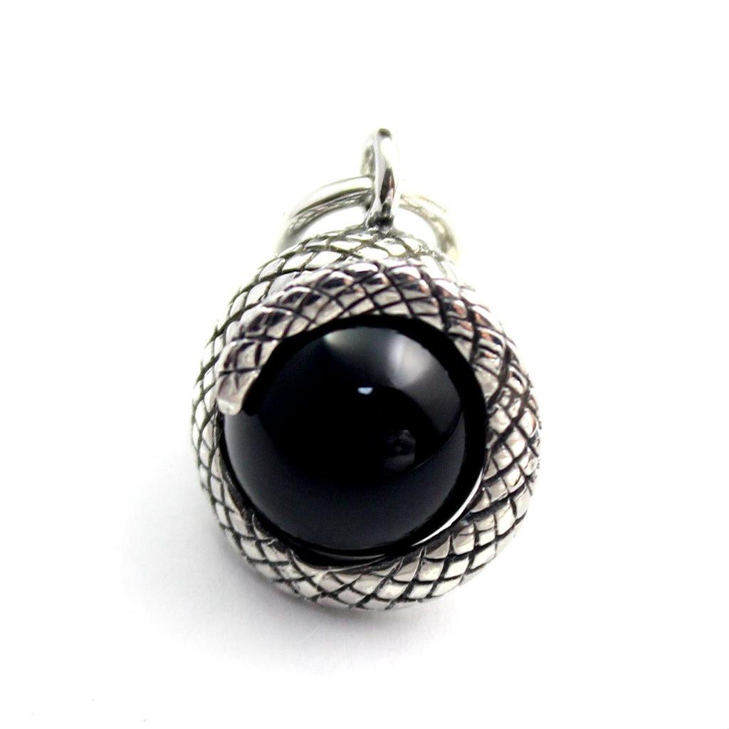 SnakeReptile Pendant, Sterling Silver 925, Onyx, Black Onyx