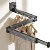 Wall-Mounted Foldable Clothes Airer,3-Fold Clothes Drying Rack with Retractable Towel Rack,No-Drill Suction Cup Clothes Rail,Space-Saving for Laundry