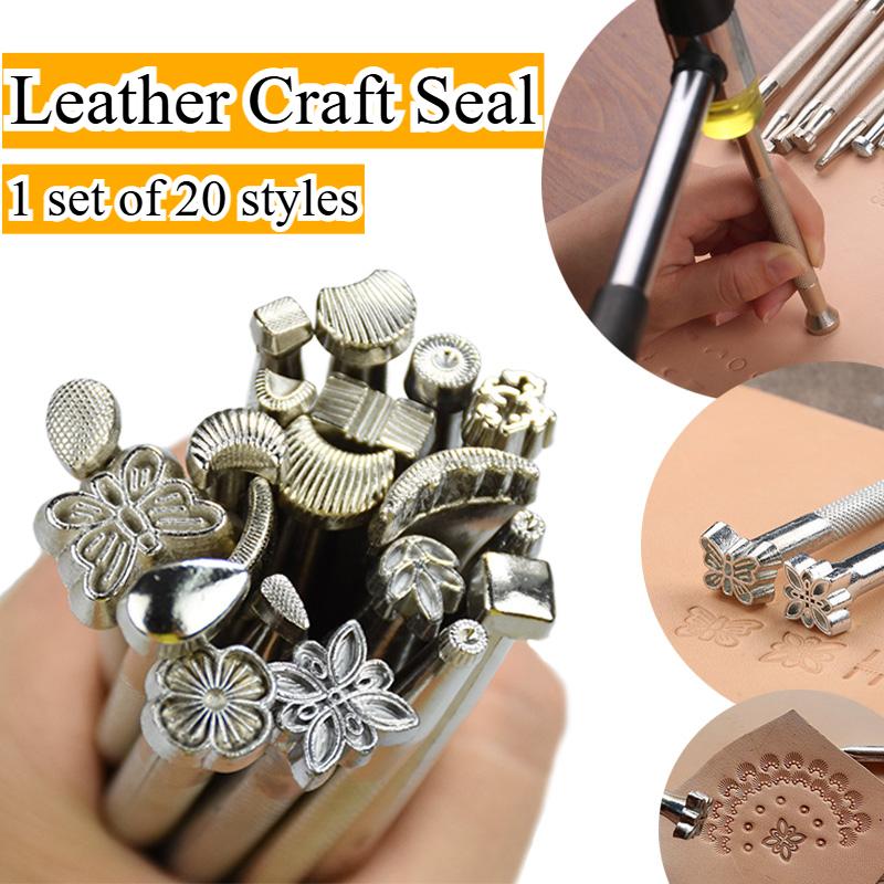 20pcs Metal Leather Working Saddle Making Tools Carving Leather Craft Stamps Kit DIY Printinting Craft Supplies Leather Tools