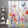 Floral Shower Curtain Flower Butterfly Blooming Spring Watercolor Natural Botanical Shower Curtain, Waterproof with Hooks