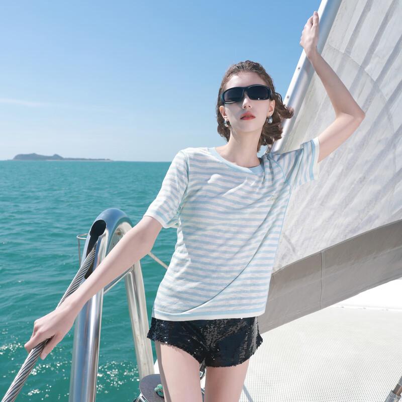 Sancai Women's Striped Short Sleeve Knit Top
