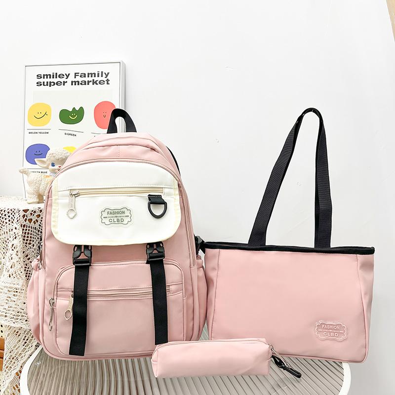 Three-Piece Backpack Set Color Contrast Large Capacity Student Schoolbag Women Backpack with Pen Bag