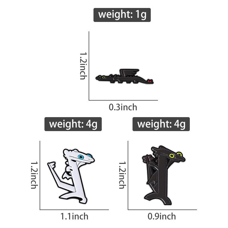 Cartoon Filmfigur Emaille Anstecknadeln Kundenspezifische Schwarz-Weiß Drachen Broschen Reversabzeichen Kleidung Tier Schmuck Geschenk für Kinder Freunde