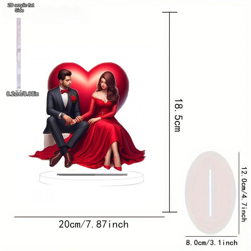 Modern Acrylic Love & Happiness Couple Statue - Romantic Heart-Shaped Rose Design - 2D Flat Acrylic Desktop Ornament