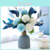 Silk Faux Hydrangea Flower Bouquet With Vase For Home Office And Interior Decoration