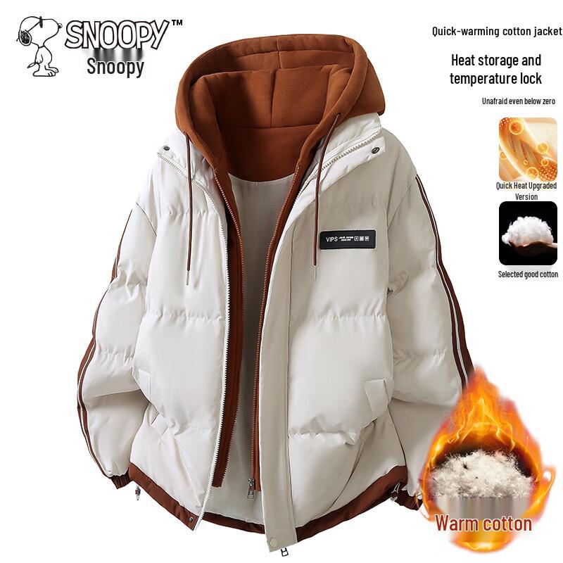 

SNOOPY Men s Faux Two-Piece Hooded Padded Jacket XS