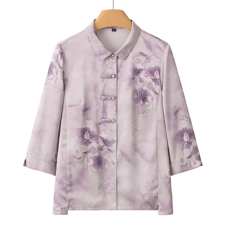 YUZHAOLIN Women s Spring Summer Loose Fit Three-Quarter Sleeve Shirt L