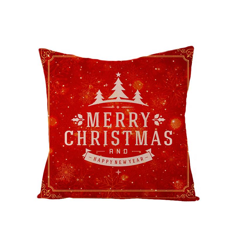 Cartoon Printed Polyester Pillow Cover Christmas Cushion Cushion Cover Red Christmas Home Decoration