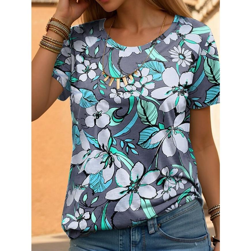 Fashionable Tees Minimalist 3D Print Pattern Women's T Shirt Round Neck Short Sleeved Top