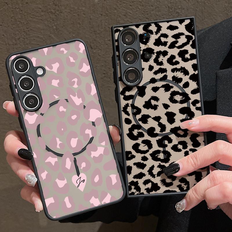 Leopard Print Matte Magnetic Case For Samsung Galaxy S26 S25 Ultra Plus S24 S23 S25 FE S22 Ultra For Magsafe Hard Phone Cover