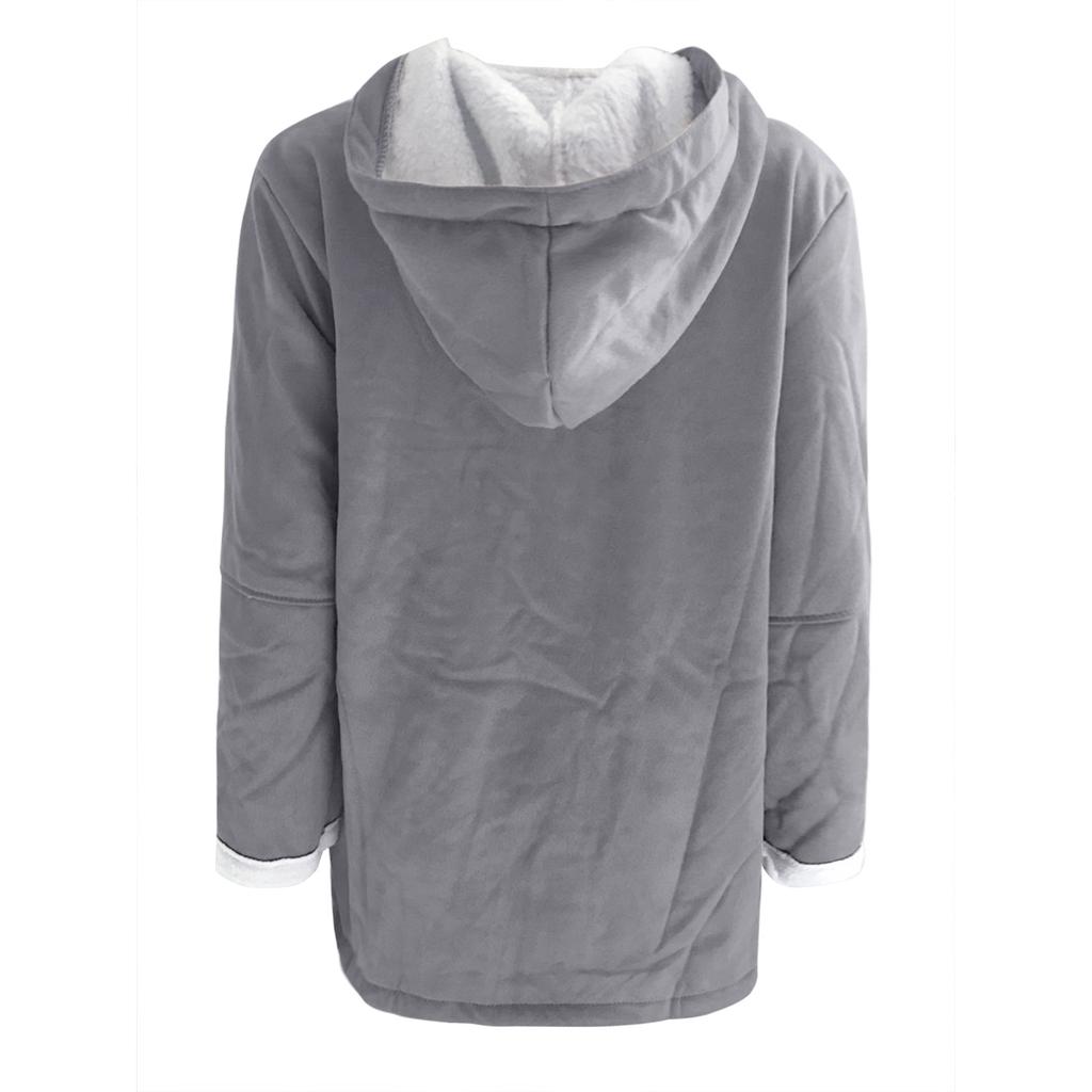 Damska zamszowa długa wiatrówka z guzikami Ciepła kurtka z długim rękawem i kapturem