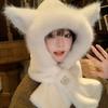 Autumn and winter new warm plush scarf hooded plush thickened cute bear hat scarf integrated two-piece set for women