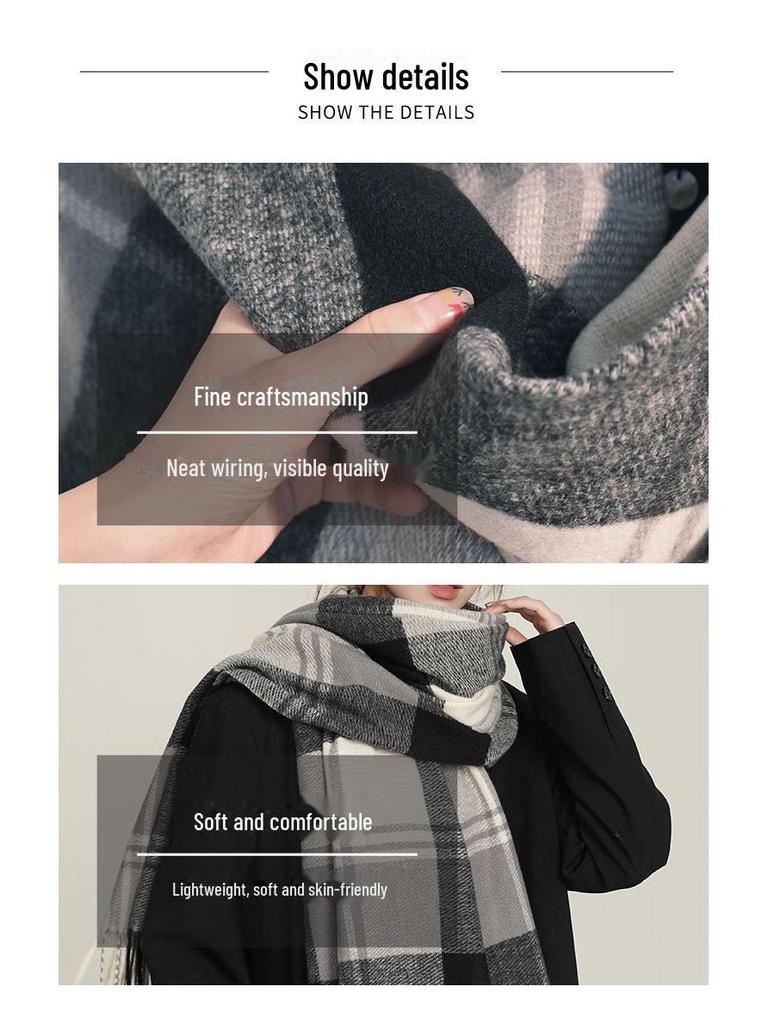 Women's Striped Plaid Imitation Cashmere Scarf - Warm, Thick for Autumn & Winter