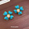 18k Gold Plated Pearl Resin Gradient Flower Stud Earrings with Silver Needles – Retro and Elegant Design.