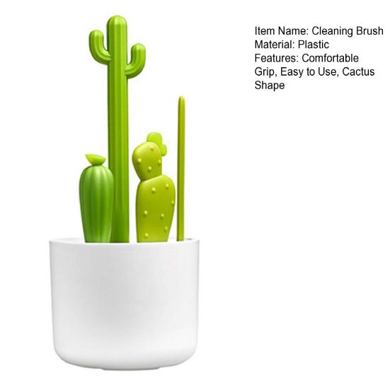 1 Set Cleaning Brush Comfortable Grip Easy To Use Cactus Shape Cup Washing Brush with Storage Base Daily Use