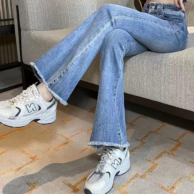 Women's High-Waisted Slim Fit Flared Denim Pants for Spring and Autumn