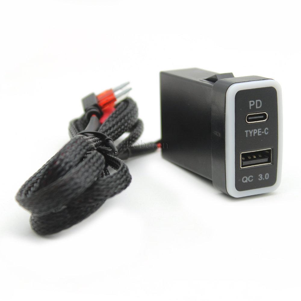 Auto TYPE-C PD QC3.0 USB Interface Dual Socket Port Charger Using For Toyota Tacoma Land Cruiser Reiz Hilux Prado 120 FJ CRUISE