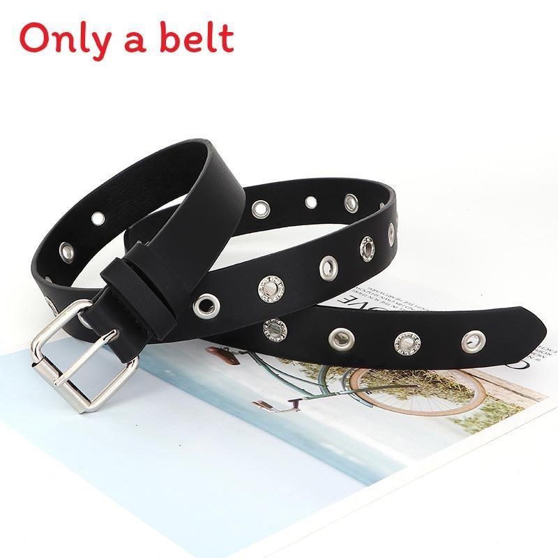 Punk Style Belt With Metal Whole Strip With Hole Design For Womens Casual