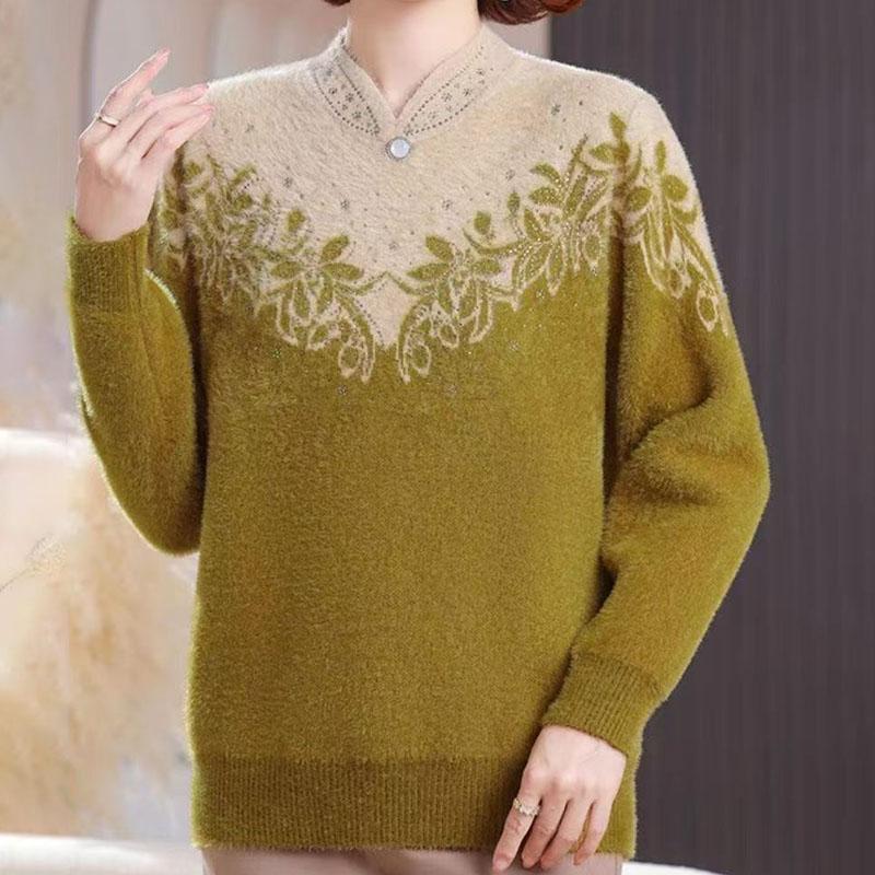 Women's Mink Fleece Sweater Autumn Winter Loose Plus Size Sweater Embroidered Pullover Fleece Thickened Flocked Knit Tops
