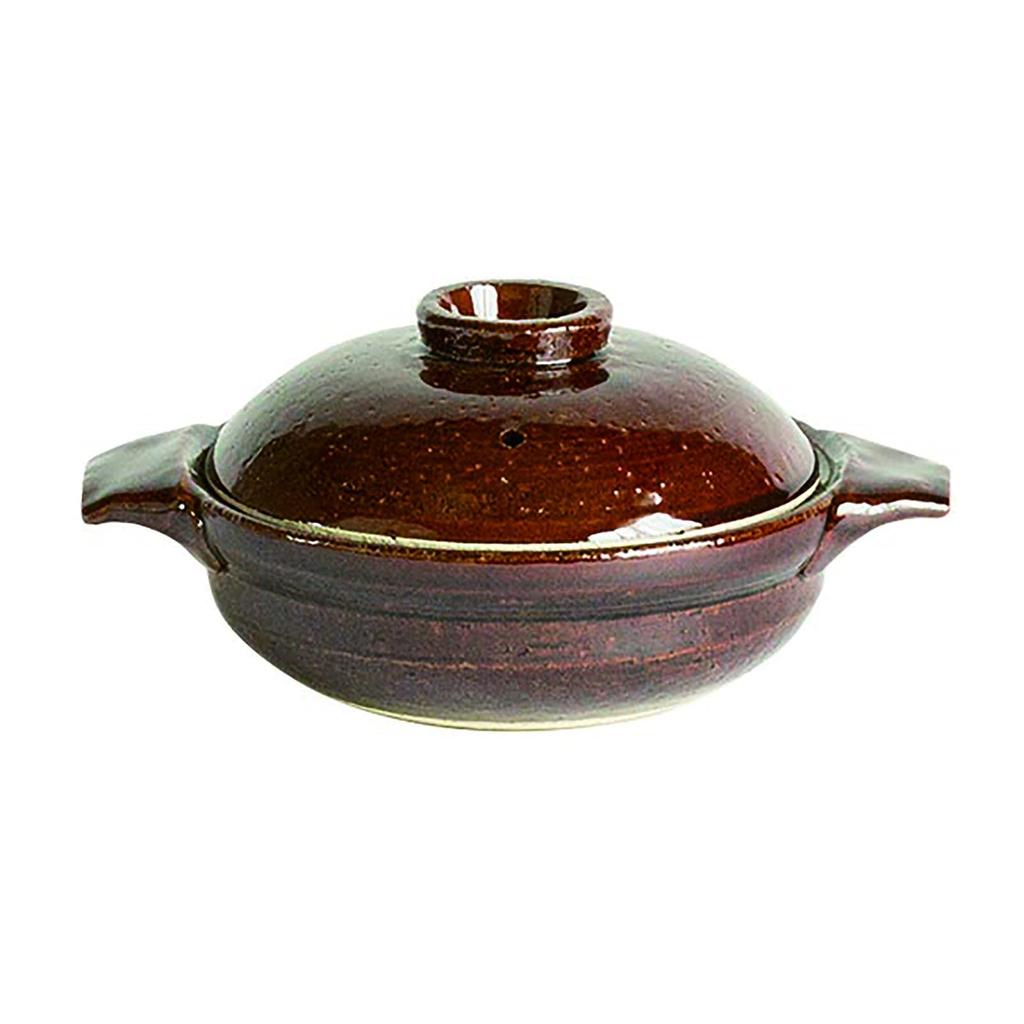 Saji Pottery Banko Ware Earthenware Pot, Single-Serving, Size 6, 700ml, Ame Glaze, Made in Japan, 21-92, Brown