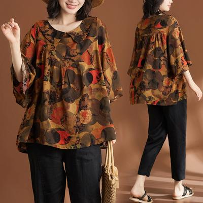 Sommer Plus Size Damen T-Shirts Print Leinen Kurzarm Polka Dot Vintage Tops Tees Lose Freizeithemd