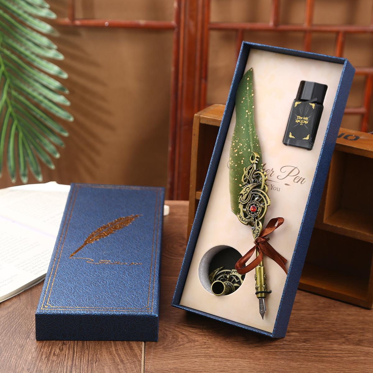 

Магическое механическое перо Ретро ручка для письма пером Подарочная коробка для ручки Подарок на день рождения ручка 0.5mm зелёный