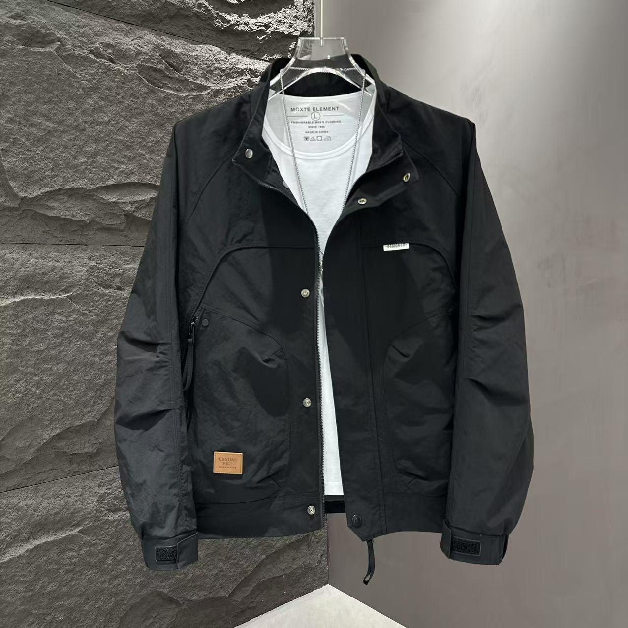 

Spring And Autumn Coat Men S New Stand-Up Collar Tooling Trendy Brand Men S Jacket Versatile Fashion Jacket Men 5XL (180-97.5 kg) чёрный