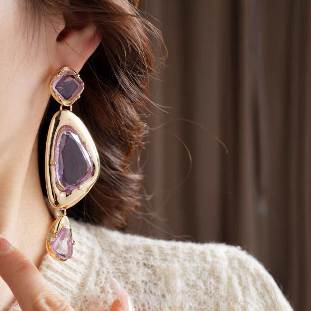 Geometry Exaggerated Drop Earrings Vintage Irregular Earrings Fashion Rhinestone Earrings  Women