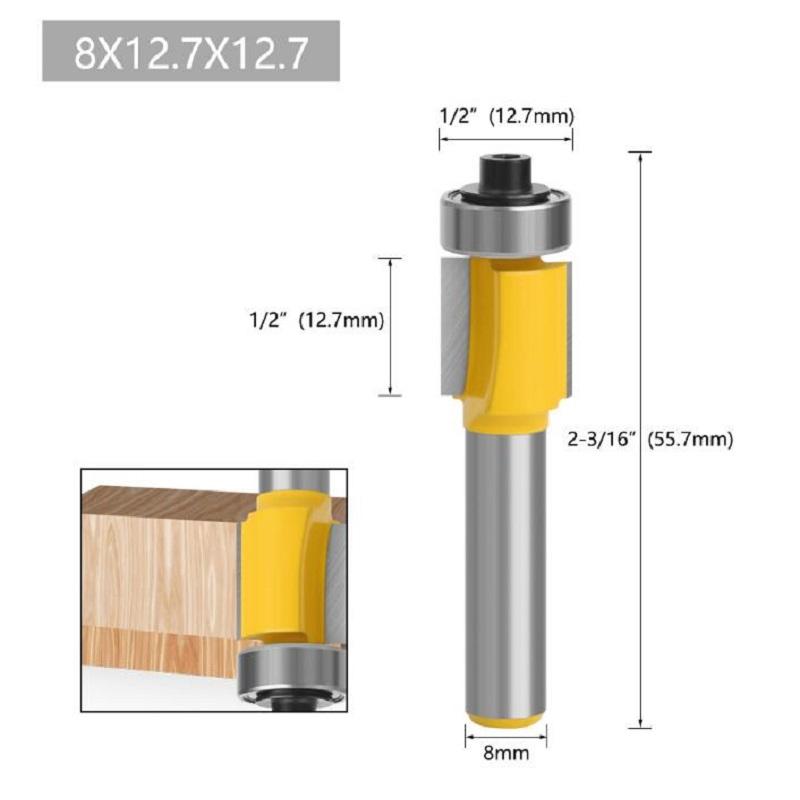 

Фреза кромочна з хвостовиком 8 мм з підшипником для шаблону по дереву, пазова фреза з карбіду вольфраму 8*12.7*12.7 жовтий
