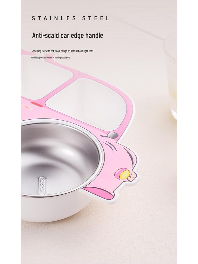 304 Stainless Steel Baby Divided Plate with Removable and Washable Cutlery