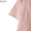 ZANZEA Women Summer Casual V-Neck Solid Color Short Sleeve Dress