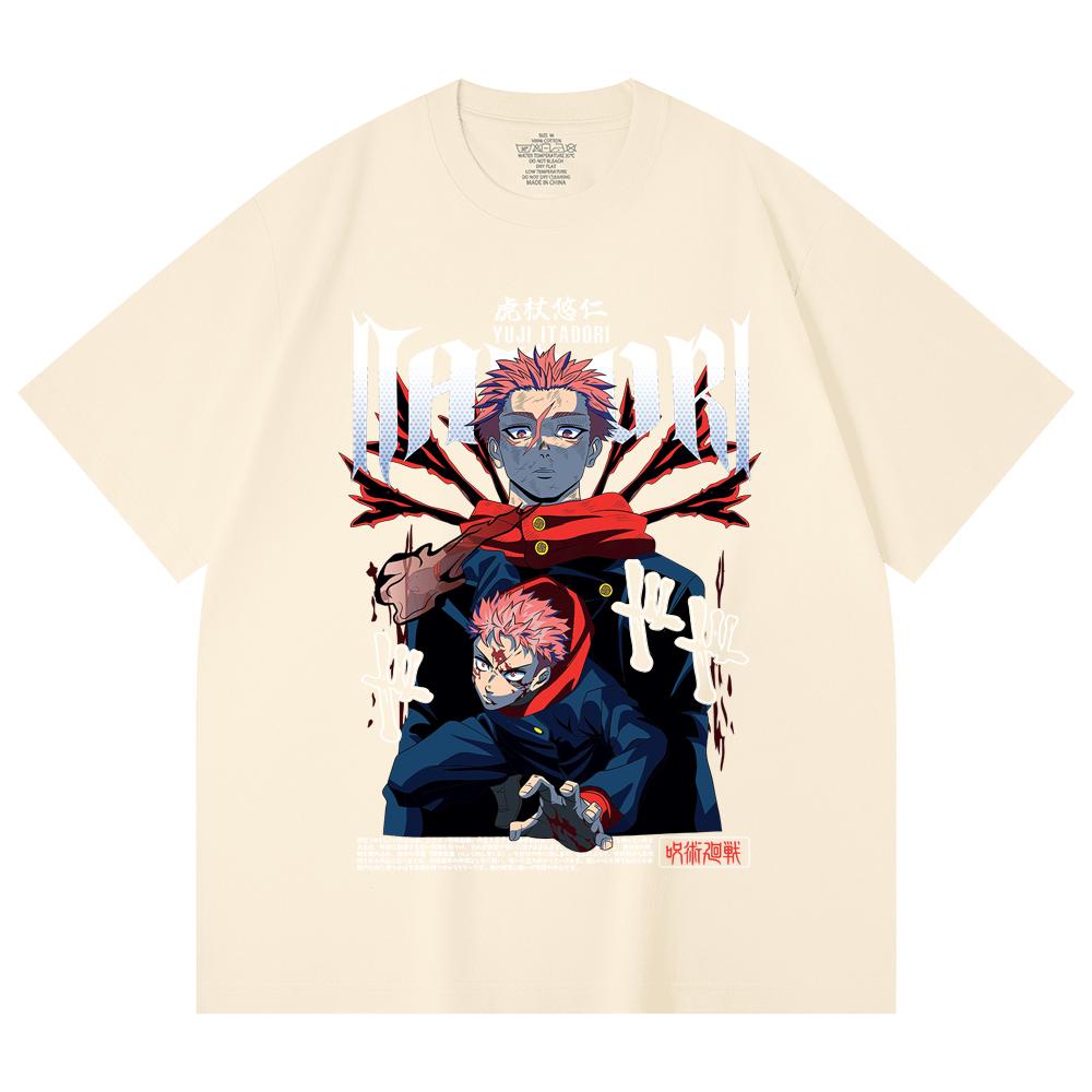 

230 Gsm 100% Cotton Jujutsu Kaisen V20 Yuji Print Unisex Heavy Cotton T Shirt XS