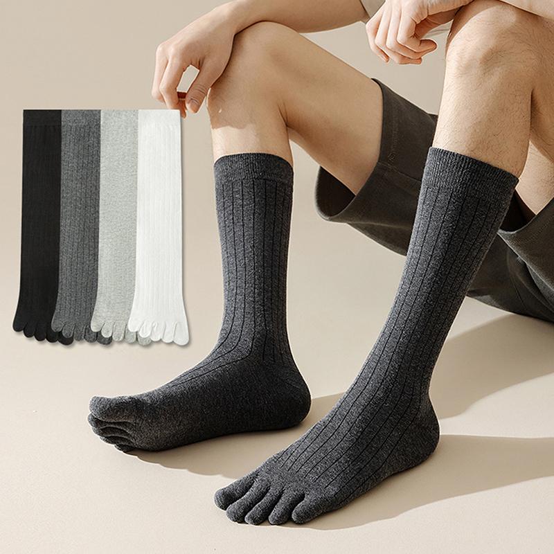 Men Toe Socks Long Cotton Simple Business Stockings Breathable 5 Finger Socks Calf For 4 Seasons