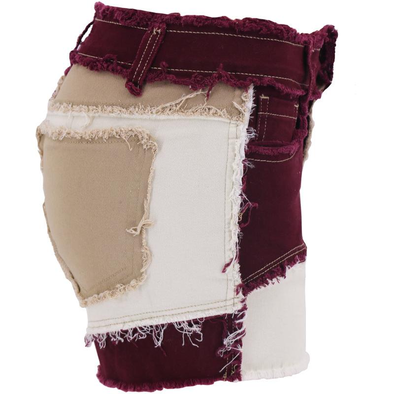 2024 Summer Women's Shorts Multi Color Panel Elastic Women's Denim Shorts