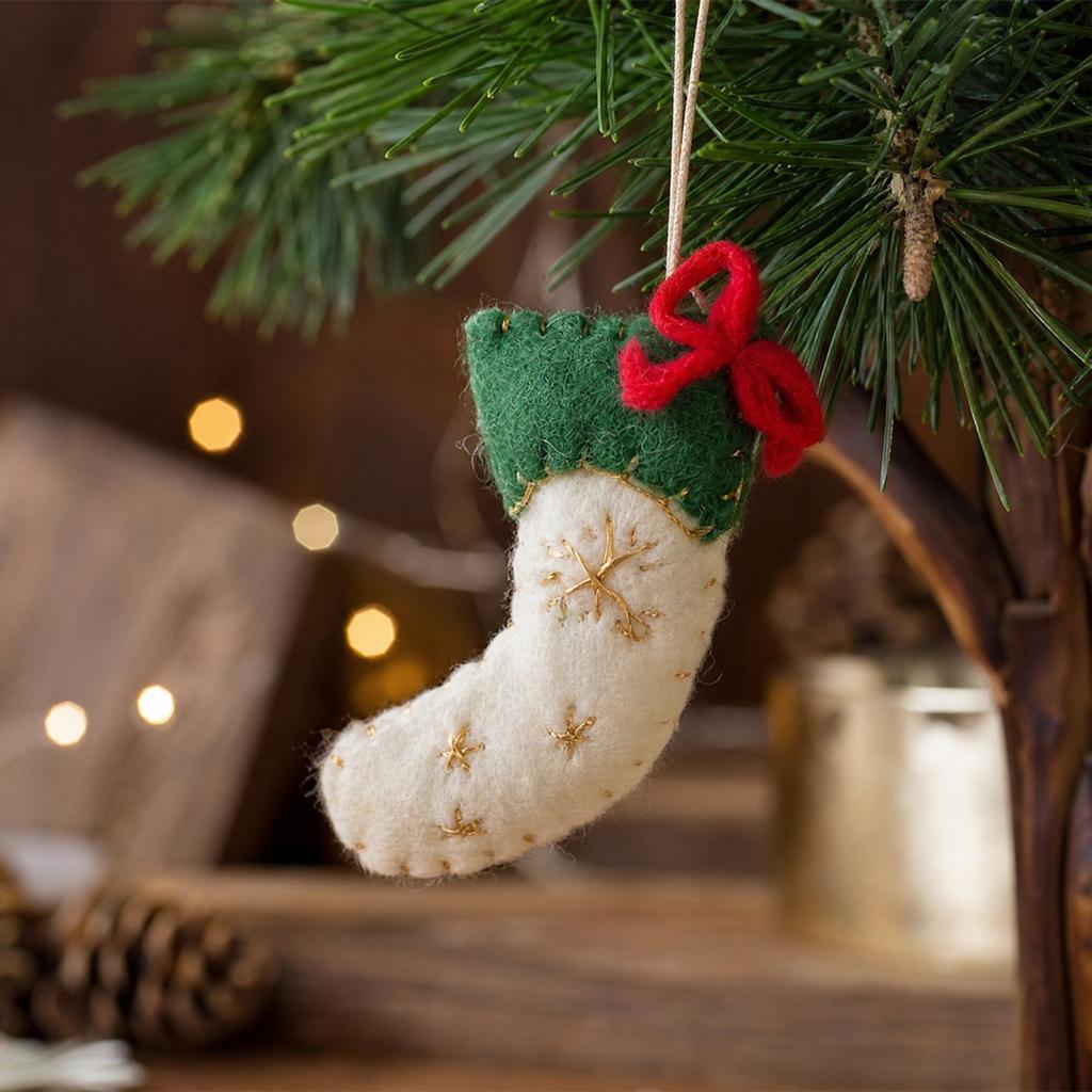 Christmas Wool Sock Ornament, Hanging Decoration for Holiday Crafts